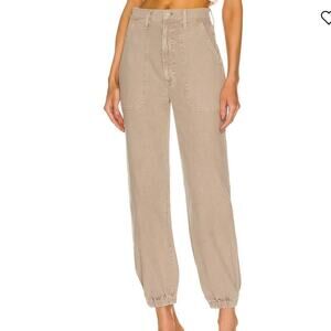 Mother 32 The Wrapper Patch Springy Ankle Joggers in Tan